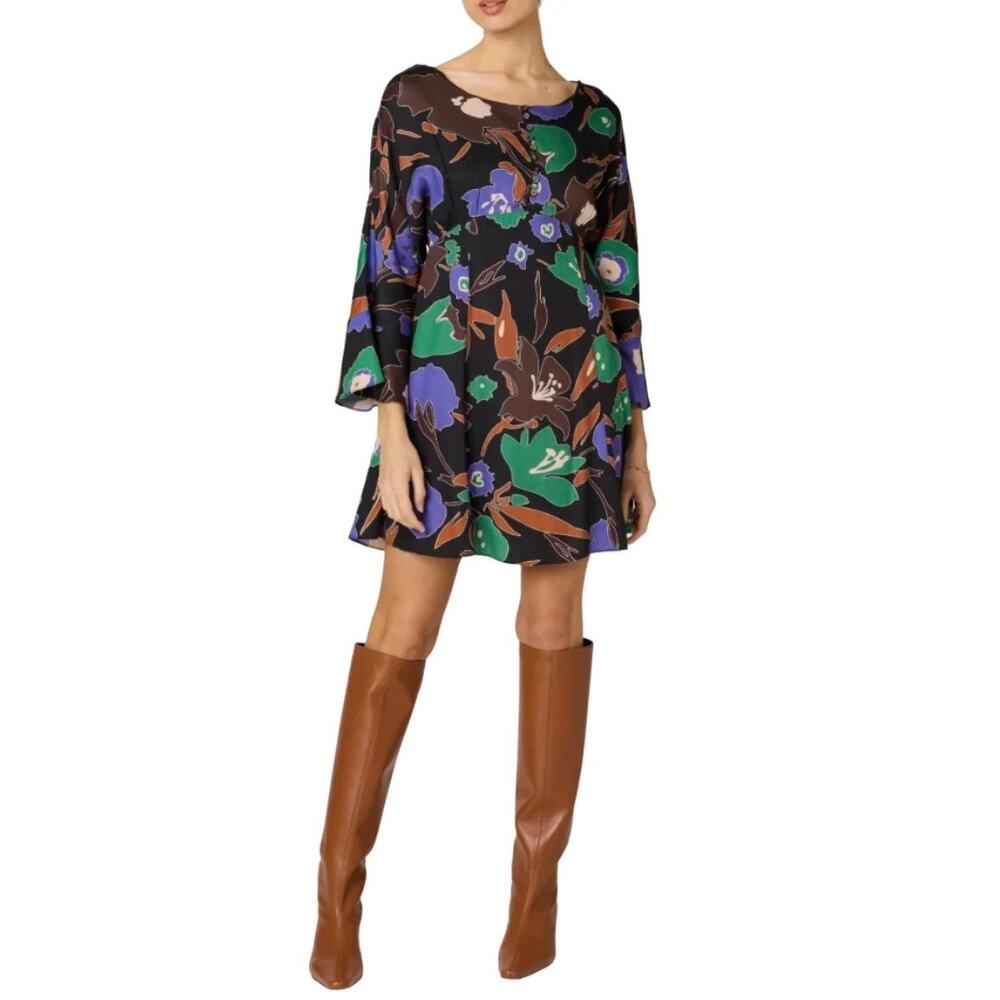 NWOT Cleobella Keeva Fall Mini Retro Boho Bell Sleeve Dress Mariposa Black Small